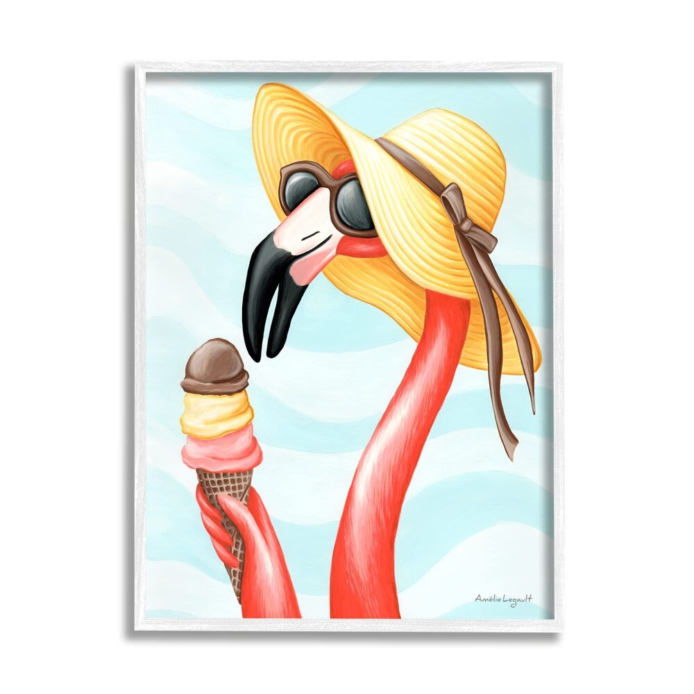 9753 Summertime Flamingo Sun Hat Enjoying Ice Cream Cone, Design by Amelie